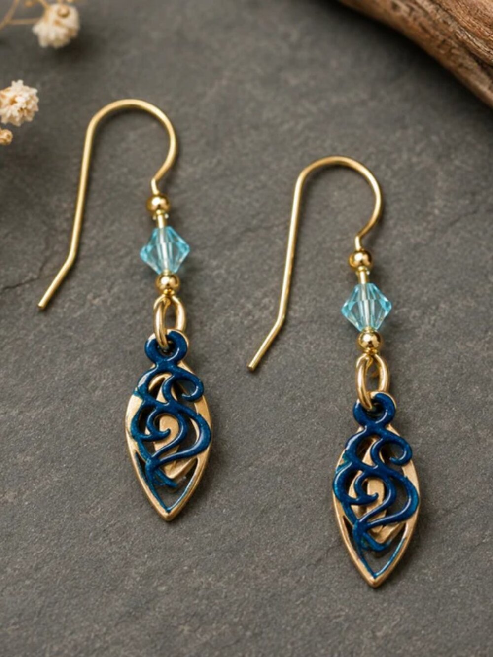 Silver Forest Open Gold Plated Football Shapes with Blue Swirls